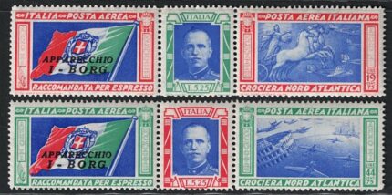 1933 Italia, Regno, Posta Aerea, # 51Da/52D, Trittici Borg, MNH** Varietà Ciuffo