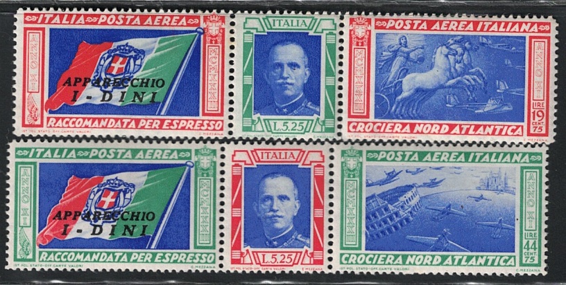dini 1933 Italia, Regno, Posta Aerea, # 51F/52F , Trittici Dini, MNH** - immagine 1