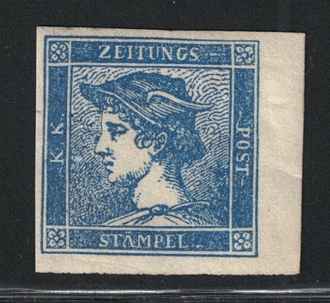 1 1851 Lombardo Veneto, Francobolli per Giornali # 1, 3 cent azzurro I Tipo, MH* - immagine 1