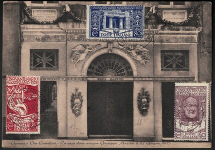 1922 Italia, # 128/30, Cinquantenario morte Giuseppe Mazzini su cartolina