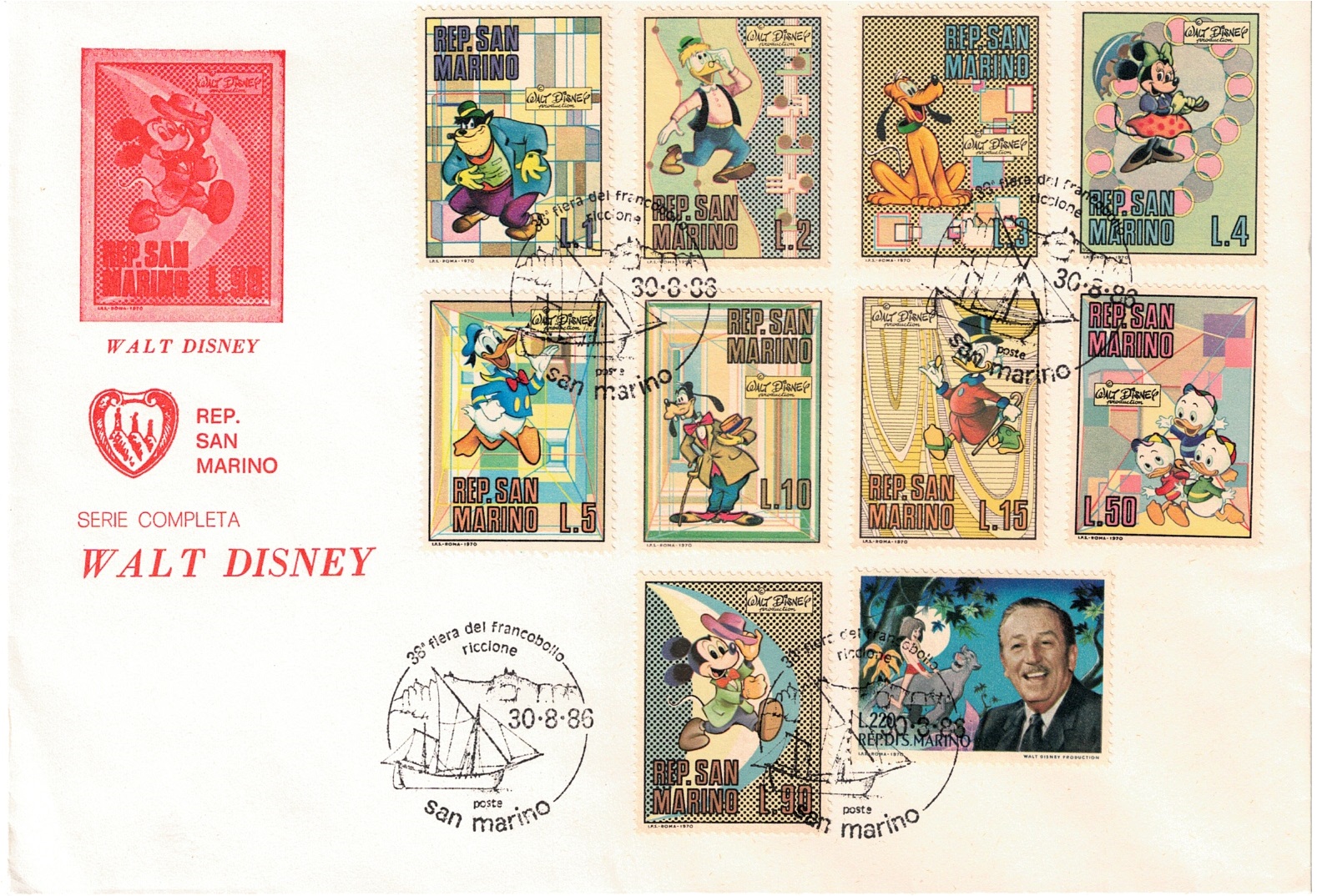 1970 1970 SAN MARINO, Omaggio a Walt Disney # 814/23, Usato FDC - immagine 1