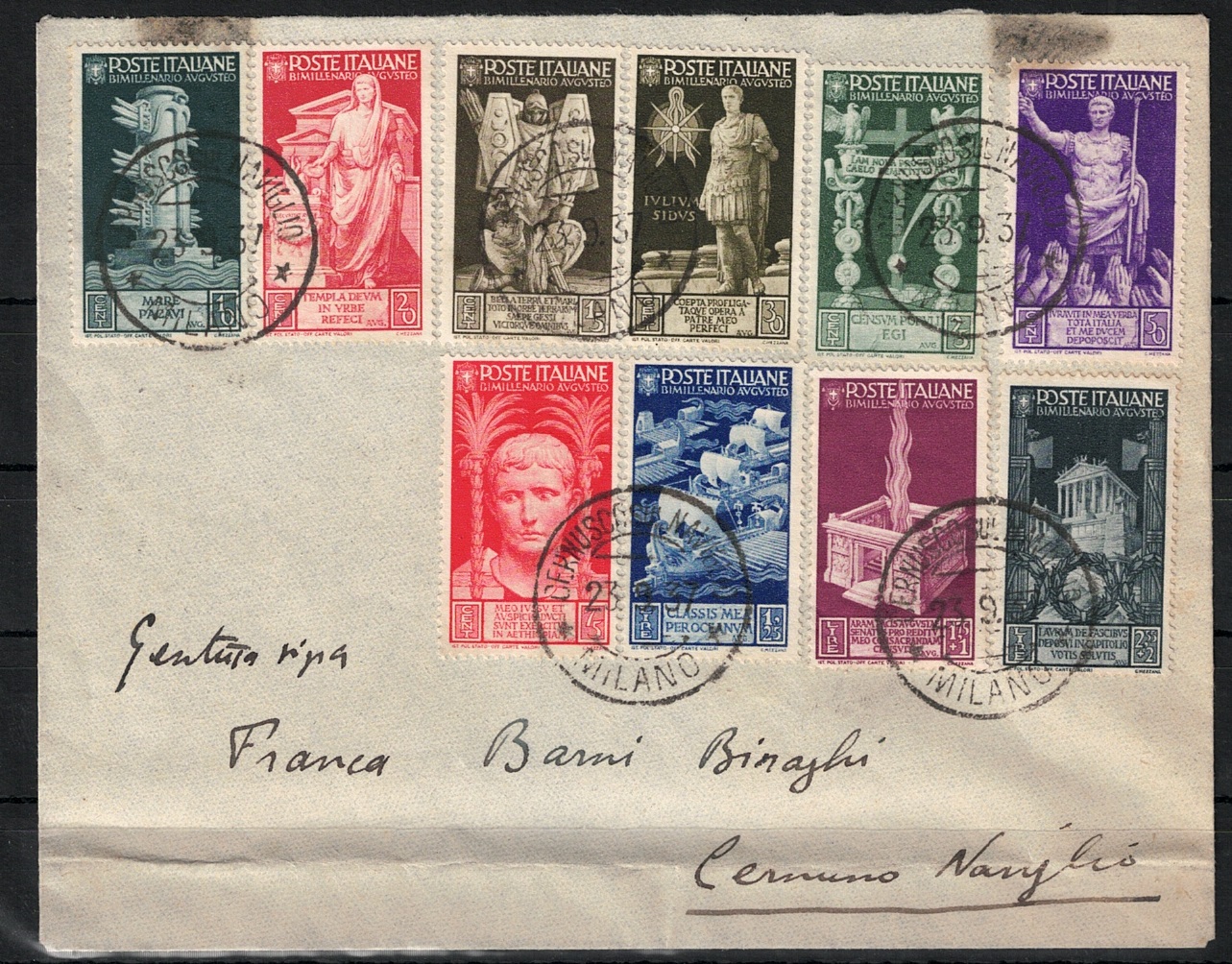 416 1937 Italia, # 416/25 Augusto, posta ordinaria completa, Usata FDC - immagine 1