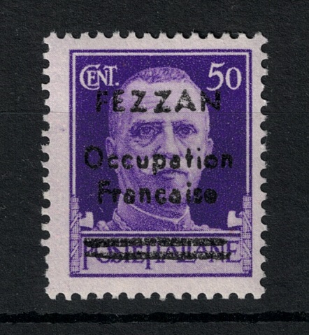1 fez 1943 Fezzan, 50 cent violetto, Occupazione Francese # 1 - MNH** - immagine 1