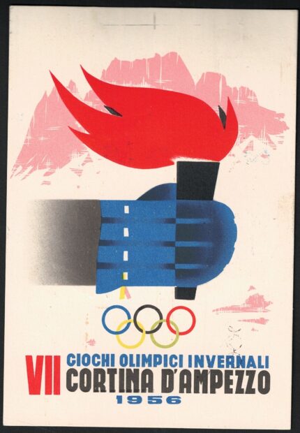 1956 Italia, Cartolina Ufficiale VII Giochi Invernali Cortina e serie n.793/6