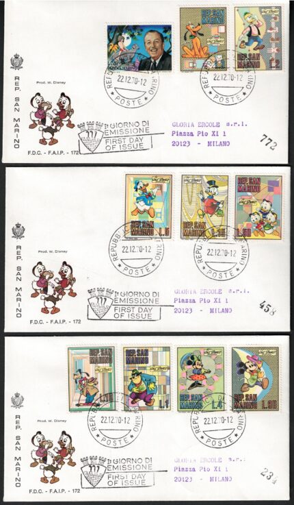 1970 SAN MARINO, Omaggio a Walt Disney # 814/23, Usato 3 FDC