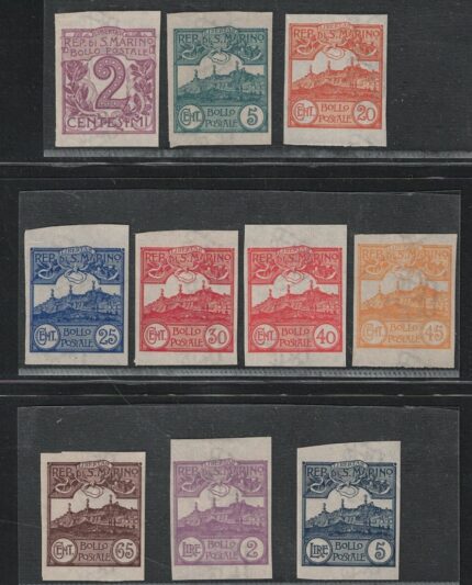 1903 SAN MARINO, Prove d'Archivio, 10 valori, Rare, MNH** Senza Gomma