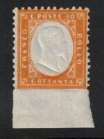 1862 Italia, # 4 I,  80 cent giallo arancio, Effige Vittorio Emanuele II, MNH**