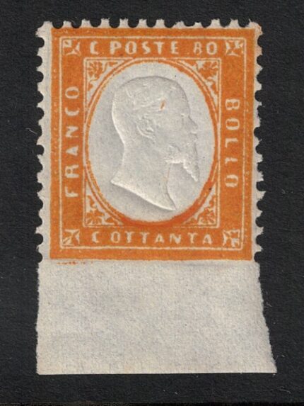 1862 Italia, # 4 I,  80 cent giallo arancio, Effige Vittorio Emanuele II, MNH**