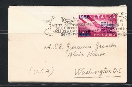 1956 Italia, Visita Presidente Gronchi in Stati Uniti e Canada # 153, su Busta