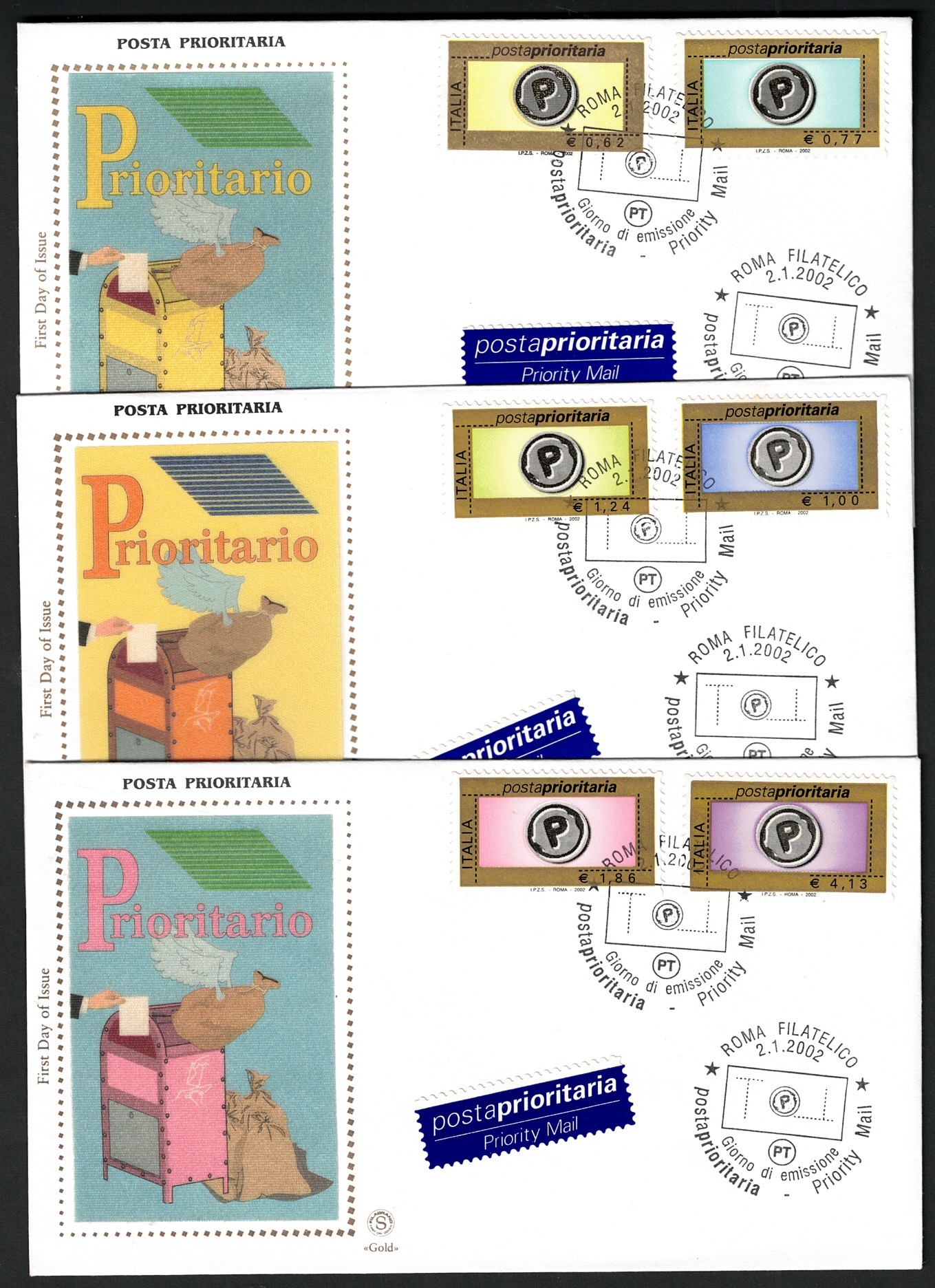 2633 2002 Italia, Posta Prioritaria, Unificato # 2633/38, Usata - immagine 1