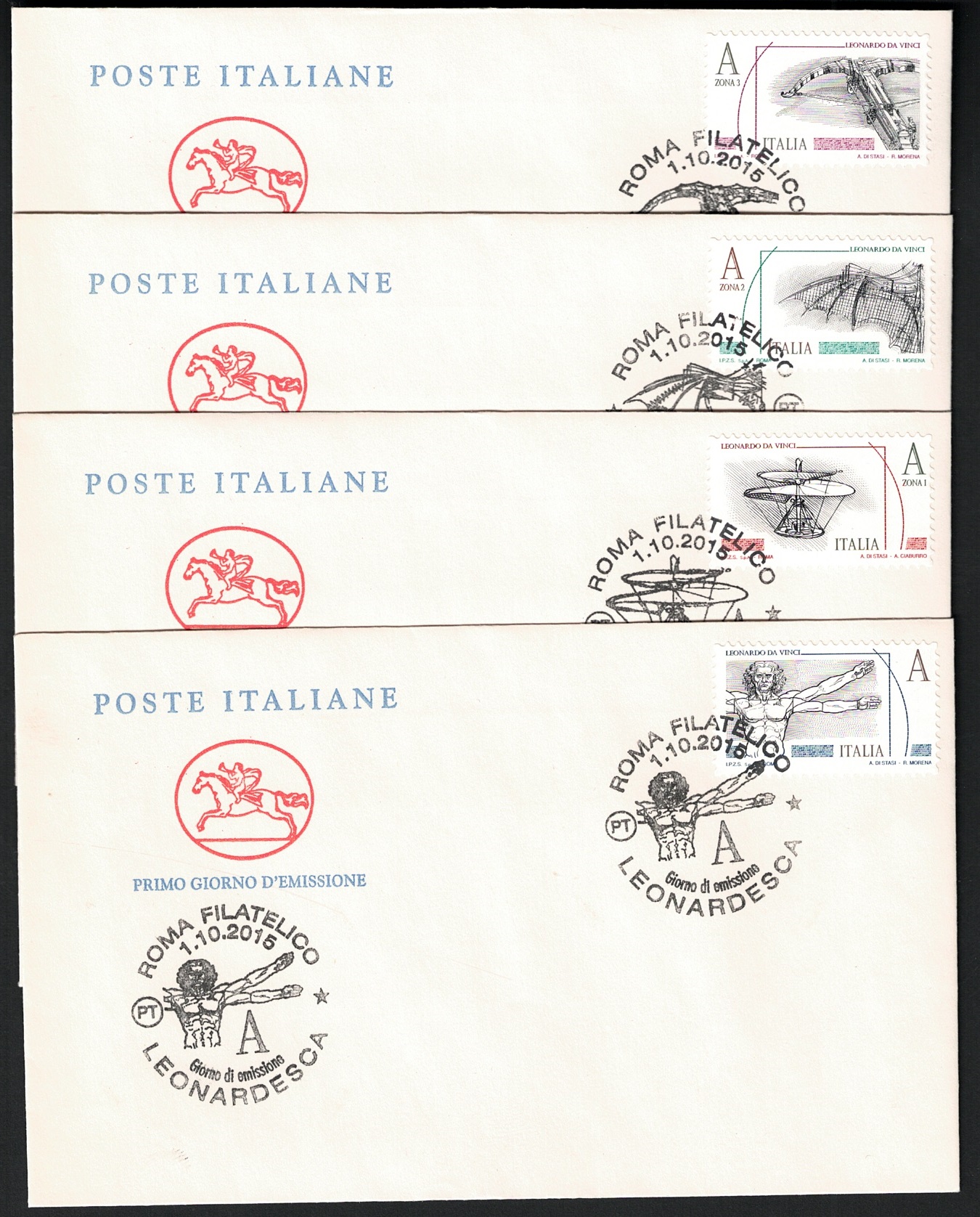 3675 2015 Italia, Serie Leonardesca, Unificato # 3675/78, Usata - immagine 1