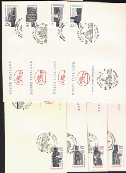 2016 Italia, Piazze d'Italia, Unificato # 3760/67, 8 Buste Usate