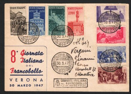 1946 Italia, Repubbliche Medioevali, # 566/73, su busta non viaggiata