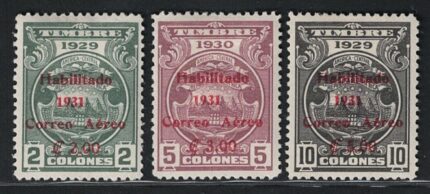 1931 Costa Rica, Fiscali Posta Aerea Soprastampati Yvert # 10/12, MH*