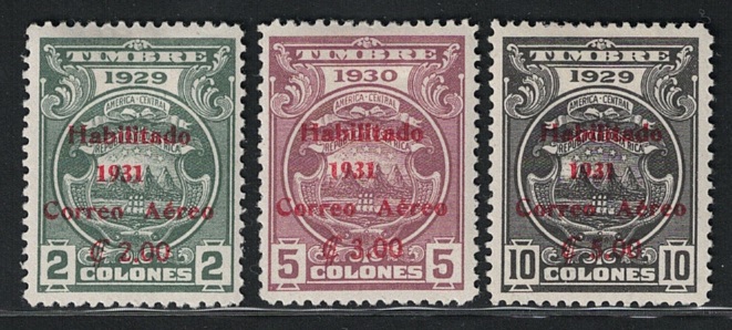 10-12 1931 Costa Rica, Fiscali Posta Aerea Soprastampati Yvert # 10/12, MH* - immagine 1