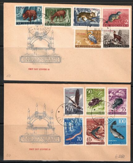 1954 Trieste B, Animali 12 valori, # 101/122 su Busta FDC, Annulli Primo Giorno