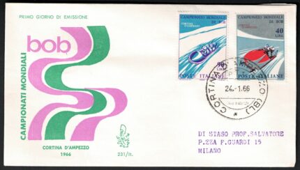 1966 Italia, Campionati Mondiali di Bob, # 1012/13, FDC Venetia viaggiata
