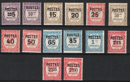 1937 Monaco, Segnatasse del 1924-32 Soprastampate # 140-52A, MNH**