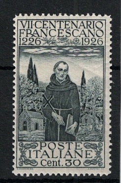 1926 Italia, San Francesco 30 cent dentellato 14, # 193, MNH**