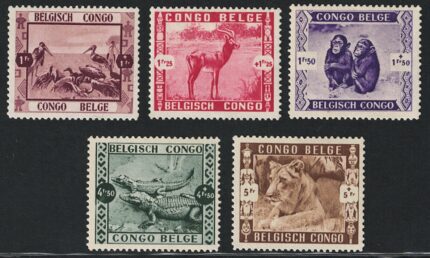 1939 Congo Belga, Yvert # 209-13, Giardino Zoologico, MH*