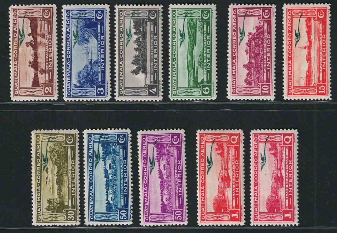 30-38 1935-36 Guatemala, Posta Aerea, Quetzal soprastampa verde, Yvert # 30-38A, MH* - immagine 1