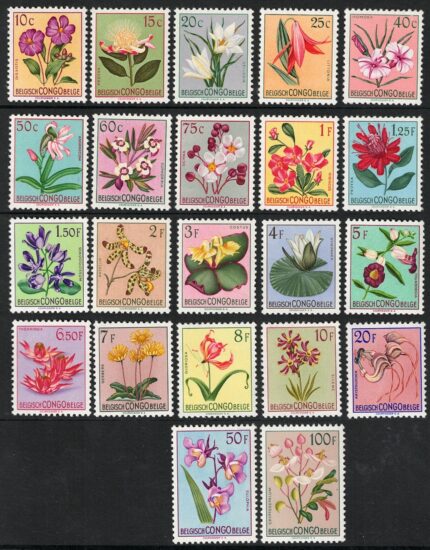 1952 Congo Belga, Yvert # 302-23, Serie Ordinaria, Fiori, MNH**