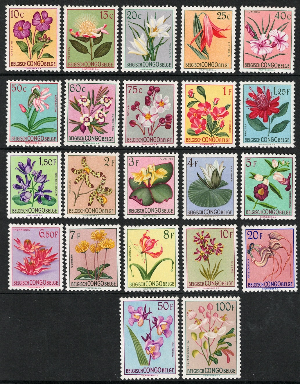 302 1952 Congo Belga, Yvert # 302-23, Serie Ordinaria, Fiori, MNH** - immagine 1