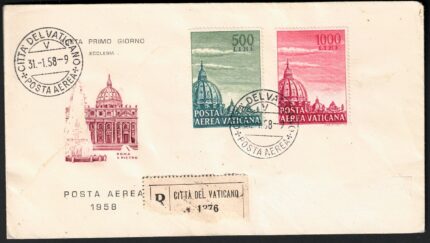 1958 Vaticano, Cupoloni - 31-01-1958, Busta Venetia Viaggiata Raccomandata