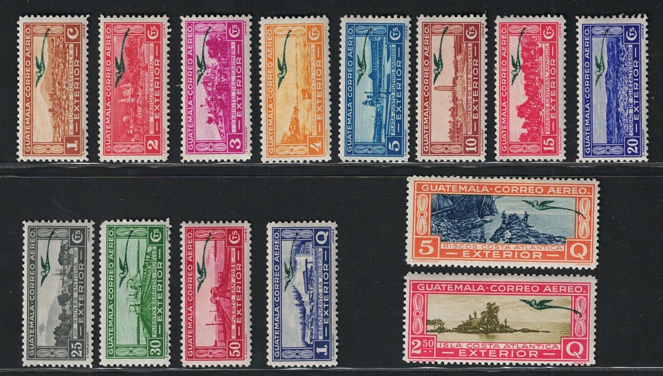 39-53 1935-36 Guatemala, Posta Aerea, Quetzal soprastampa verde, Yvert # 39-53, MH* - immagine 1