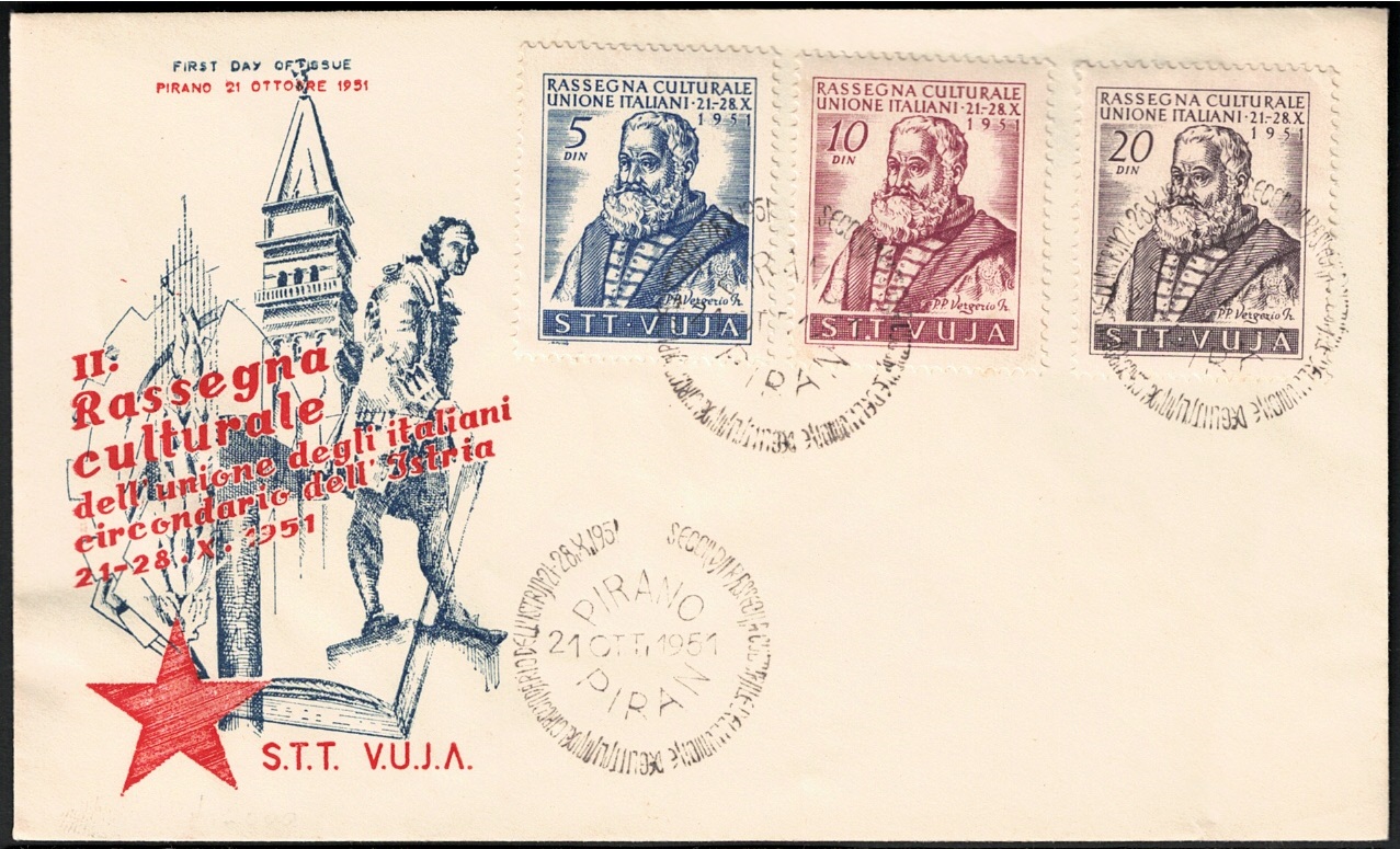 41 1951 Trieste B, Festival Cultura Italiana, # 41/43 su Busta FDC - immagine 1