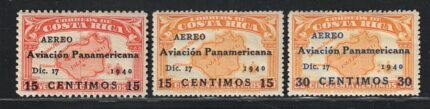 1940 Costa Rica, Posta Aerea Soprastampati Yvert # 44K-45-46, MH*