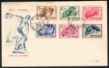 1952 Trieste B, Sport, # 46/51 su Busta FDC, Annulli Primo Giorno