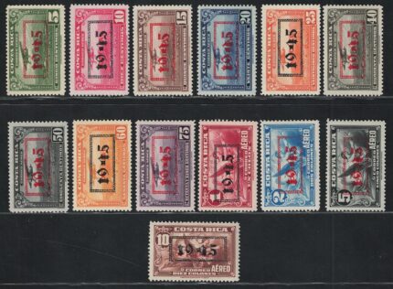 1945 Costa Rica, Posta Aerea, Serie ordinaria soprastampata Yvert # 92-104, MH*