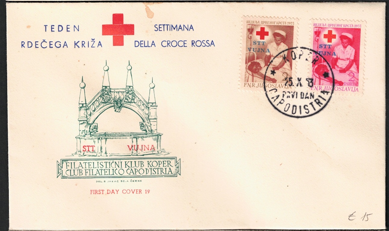 93 1953 Trieste B, Croce Rossa, # 93/94 su Busta FDC - immagine 1