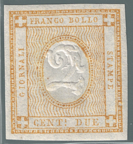 1852 Italia, Cifra in rilievo, 2 cent bistro # 10, MNH**