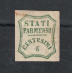 1859 Parma, Governo Provvisorio, 5 cent verde azzurro, Difettoso # 12, MH*