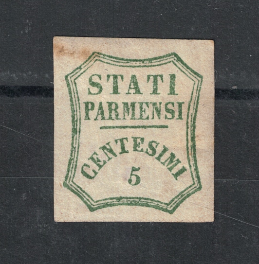 12 parma 1859 Parma, Governo Provvisorio, 5 cent verde azzurro, Buono Stato # 12, MH* - immagine 1