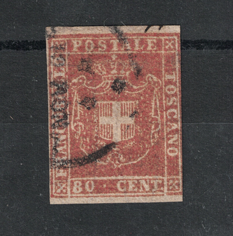 22 1860 Toscana, Governo Provvisorio # 22, 80 cent. carnicino USATO - immagine 1