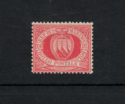 1877 San Marino, # 4 - 20 cent Rosso, Firmato Diena, MNH**
