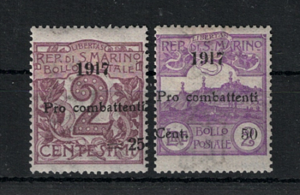 1917 SAN MARINO, Pro Combattenti Soprastampati, # 51-52, MNH**