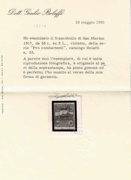 1917 SAN MARINO, Pro Combattenti Soprastampati, # 51-52, MNH**
