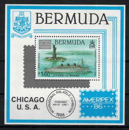 1986 Bermuda, Yvert Foglietto # 6, Ameriphex, Navi, MNH**