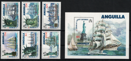 1985 Anguilla, Yvert # 622-27 + Foglietto 67, Statua Libertà, Navi, MNH**