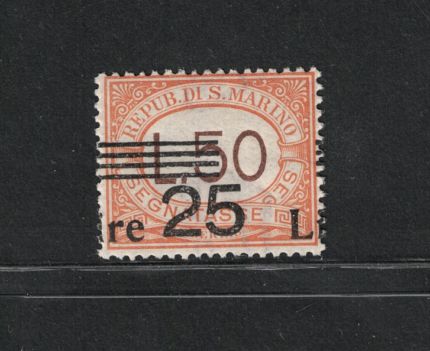 1943 San Marino, Segnatasse, 25 Lire su 50 Lire arancio # 64b, MNH**