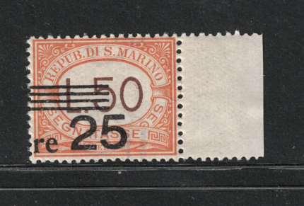 1943 San Marino, Segnatasse, 25 Lire su 50 Lire arancio # 64b, MNH**