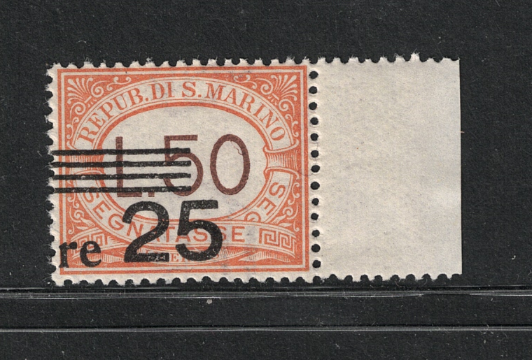 64c 1943 San Marino, Segnatasse, 25 Lire su 50 Lire arancio # 64b, MNH** - immagine 1