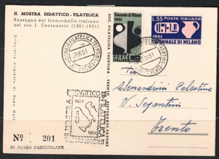1951 Italia, 28-10-1951 Triennale Milano su cartolina commemorativa Usata