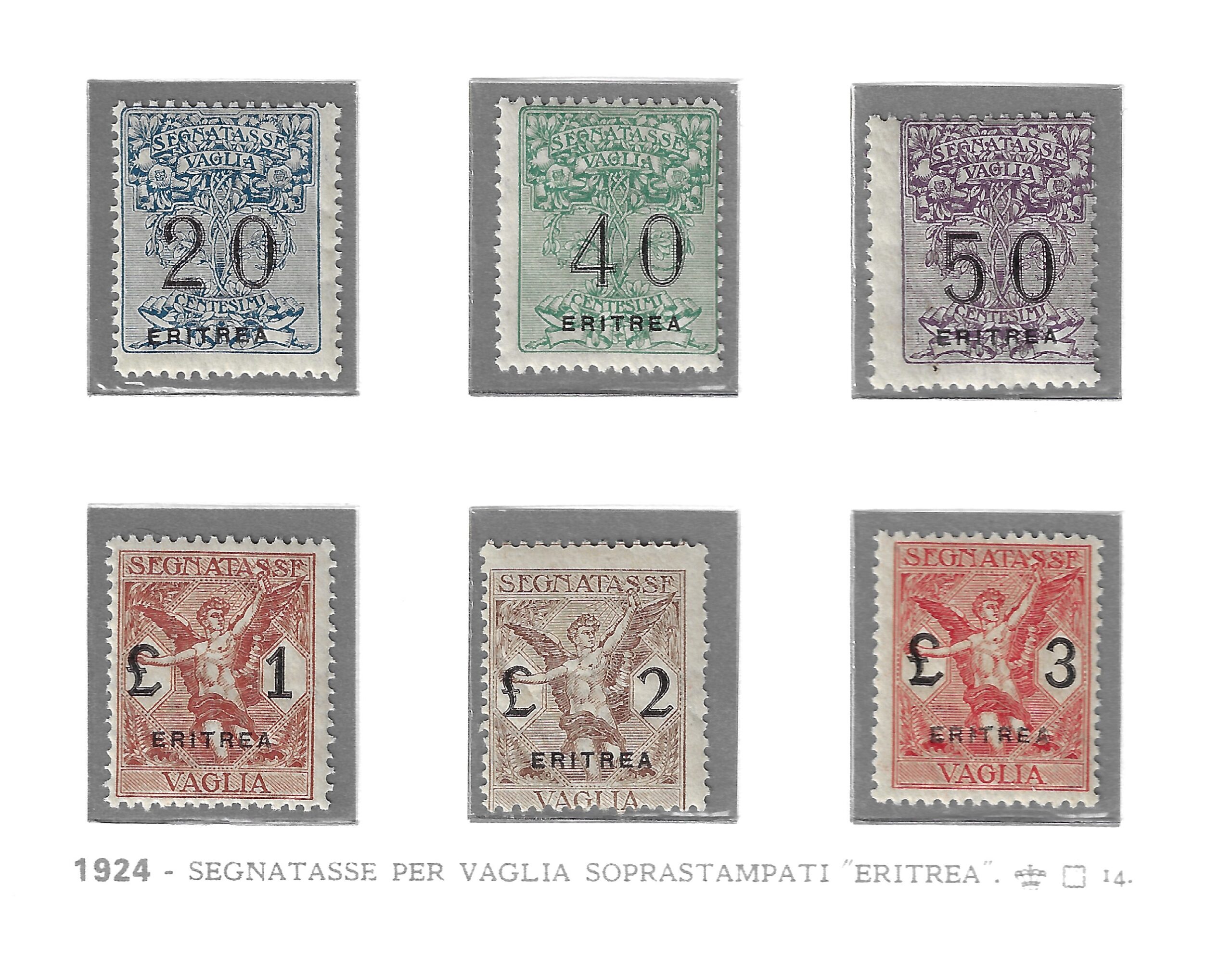 1-6 3 1924 ERITREA, Segnatasse per Vaglia # 1-6, MNH** - immagine 1
