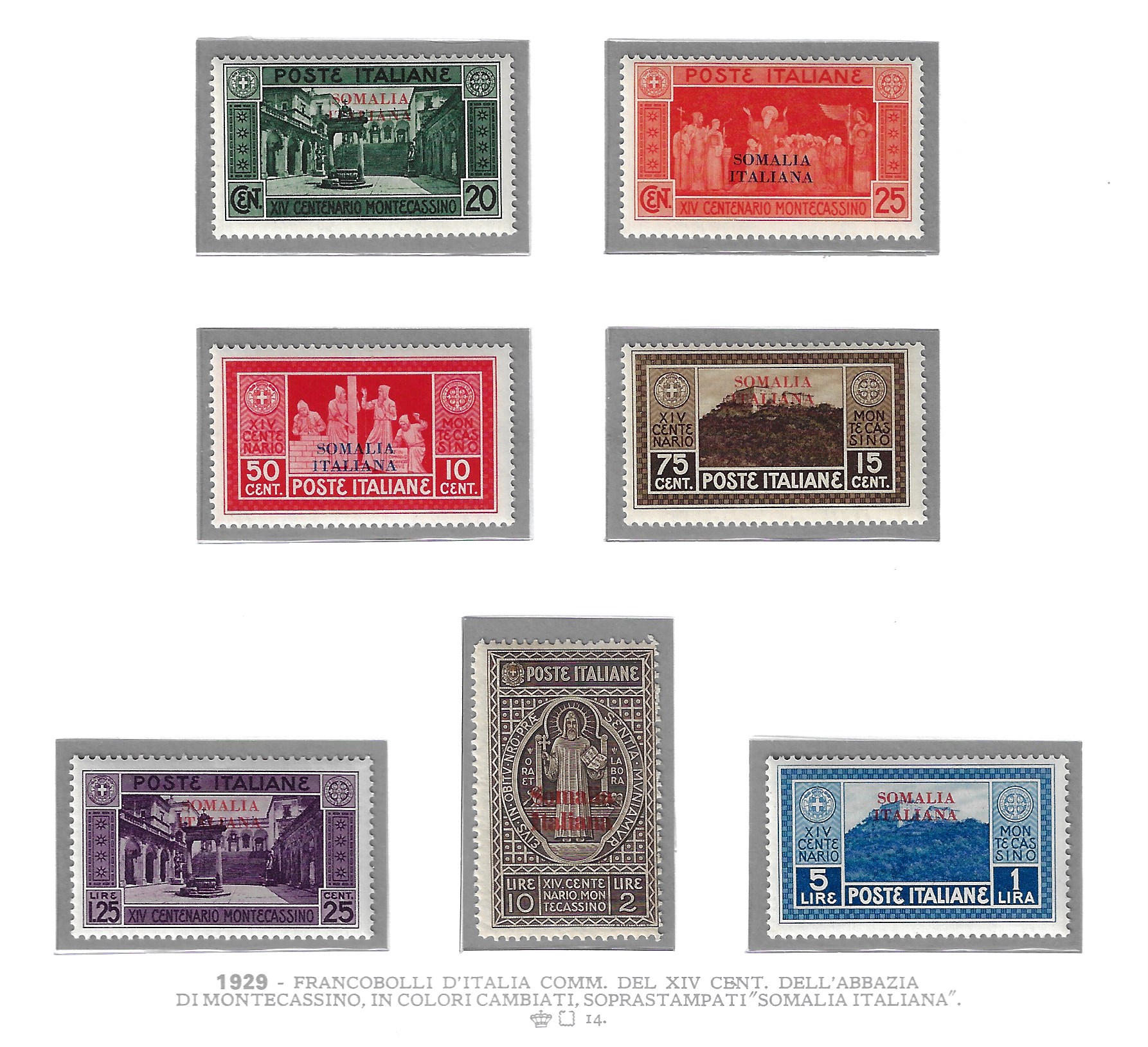 123-29 1929 Somalia Italiana, Abbazia di Montecassino # 123-129, MNH** - immagine 1