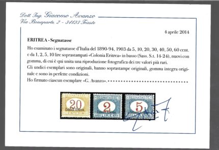 1920-26 Eritrea, Segnatasse Italia soprastampate,  # 14/24, MNH**